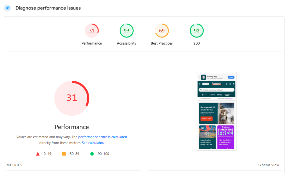 Bunnings website speed